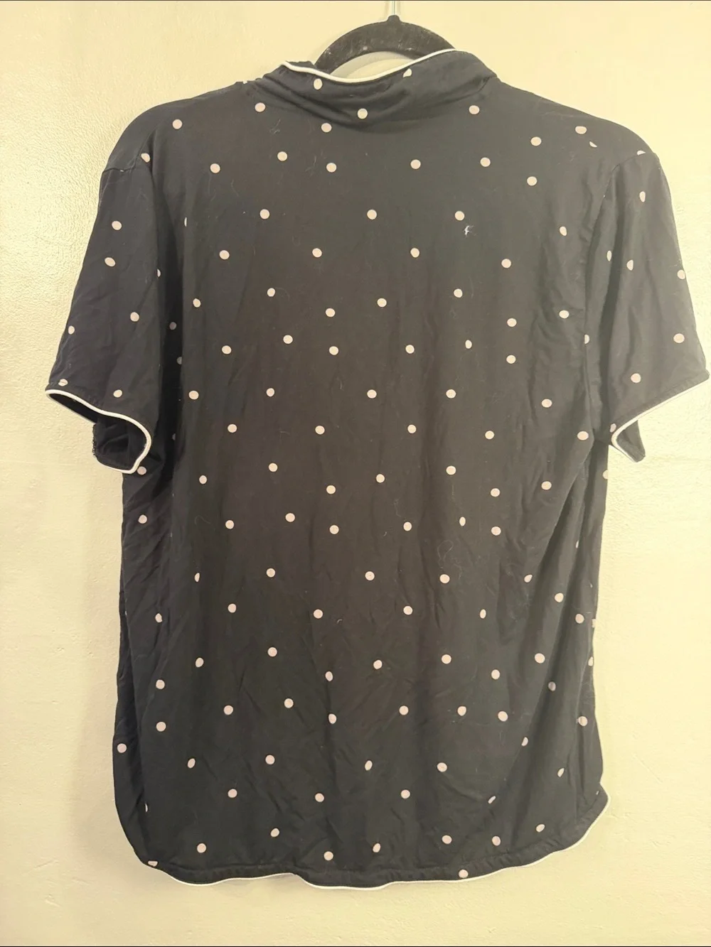 State Of Day Womens Fluid Knit Notched Pajama Set Deep Black Polka Dot Small